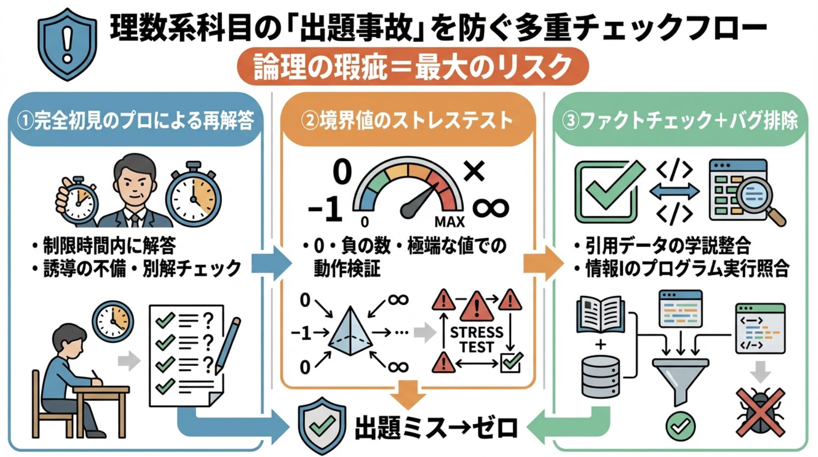リスクマネジメントの実務:理数系科目特有の「出題事故」を防ぐ多重チェックフロー