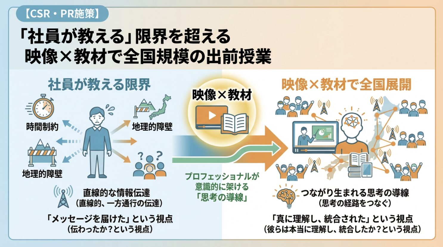 【CSR・広報】「社員が教える」限界を超える。映像×教材で実現する、全国規模の出前授業パッケージ