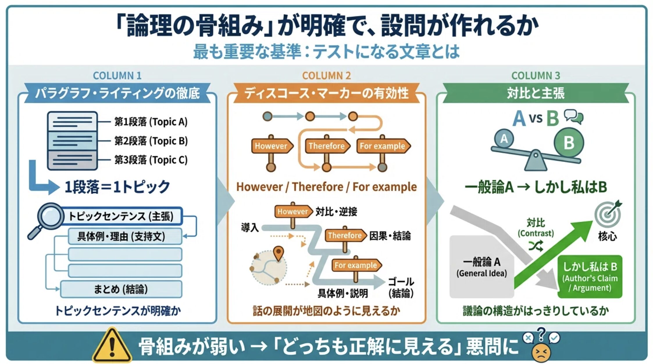 「論理の骨組み」が明確で、設問が作れるか
