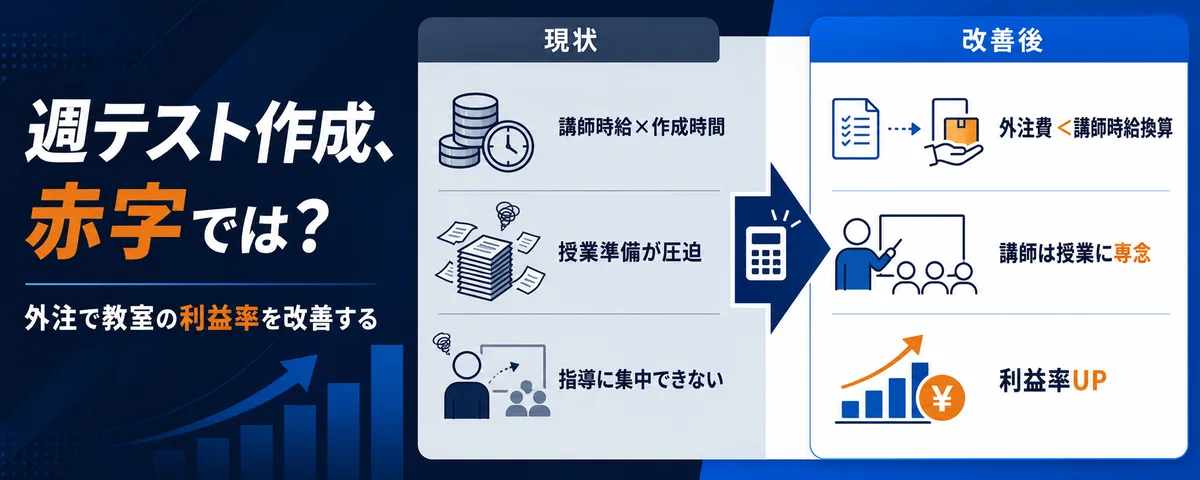 講師の時給換算で「赤字」になっていませんか? 週テスト作成を外注し、教室の利益率を改善する『分業経営』のススメ